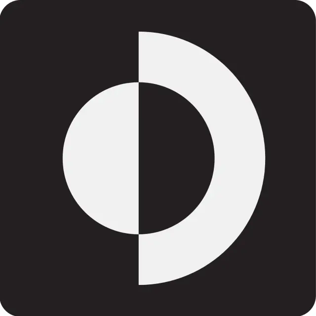 Logo van Digitaal Toegankelijk, gemaakt van een witte halve gevulde cirkel en een gespiegelde witte open halve cirkel