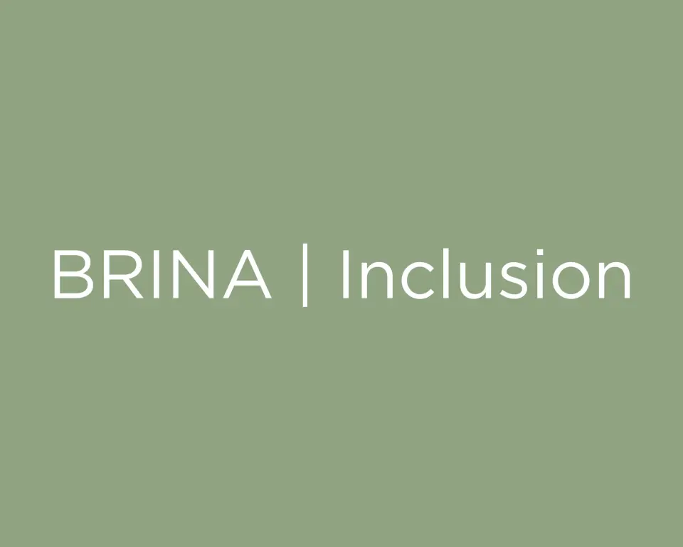 BRINA | Inclusion in witte letters tegen een grijs-bruine achtergrond