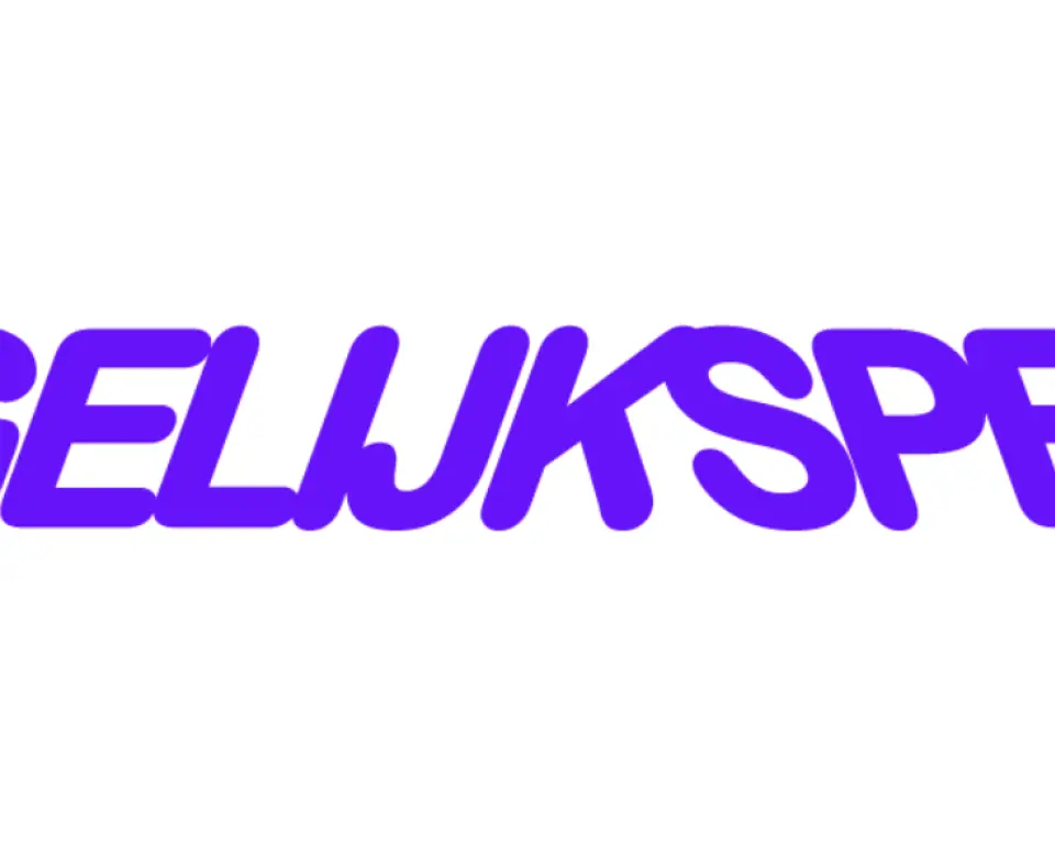 Het woord 'GELIJKSPEL' in paarse, schuingedrukte letters.