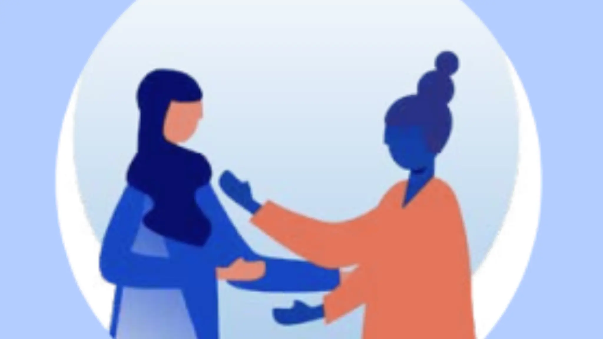 Illustratie van twee personen in gesprek. Eén persoon steekt een hand uit naar de ander, als symbool voor dialoog, verbinding en samenwerking rondom diversiteit en inclusie.
