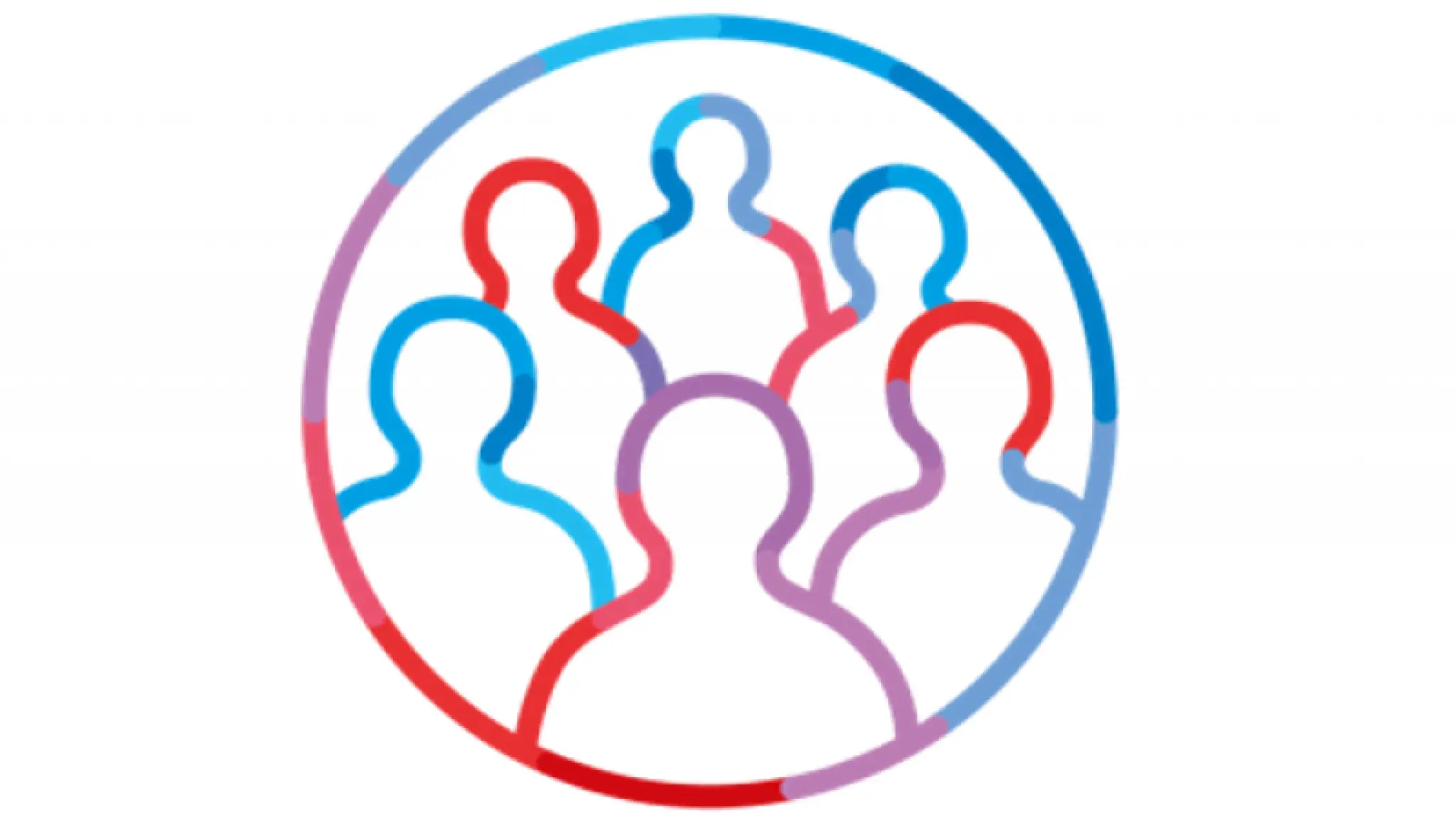 Pictogram van een cirkel met daarin 6 verschillende personen. De randen hebben verschillende kleuren.