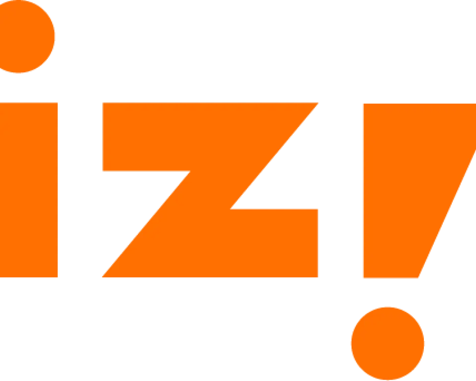 Logo IZI Solutions in oranje letters, waarbij de tweede i op de kop staat als een uitroepteken