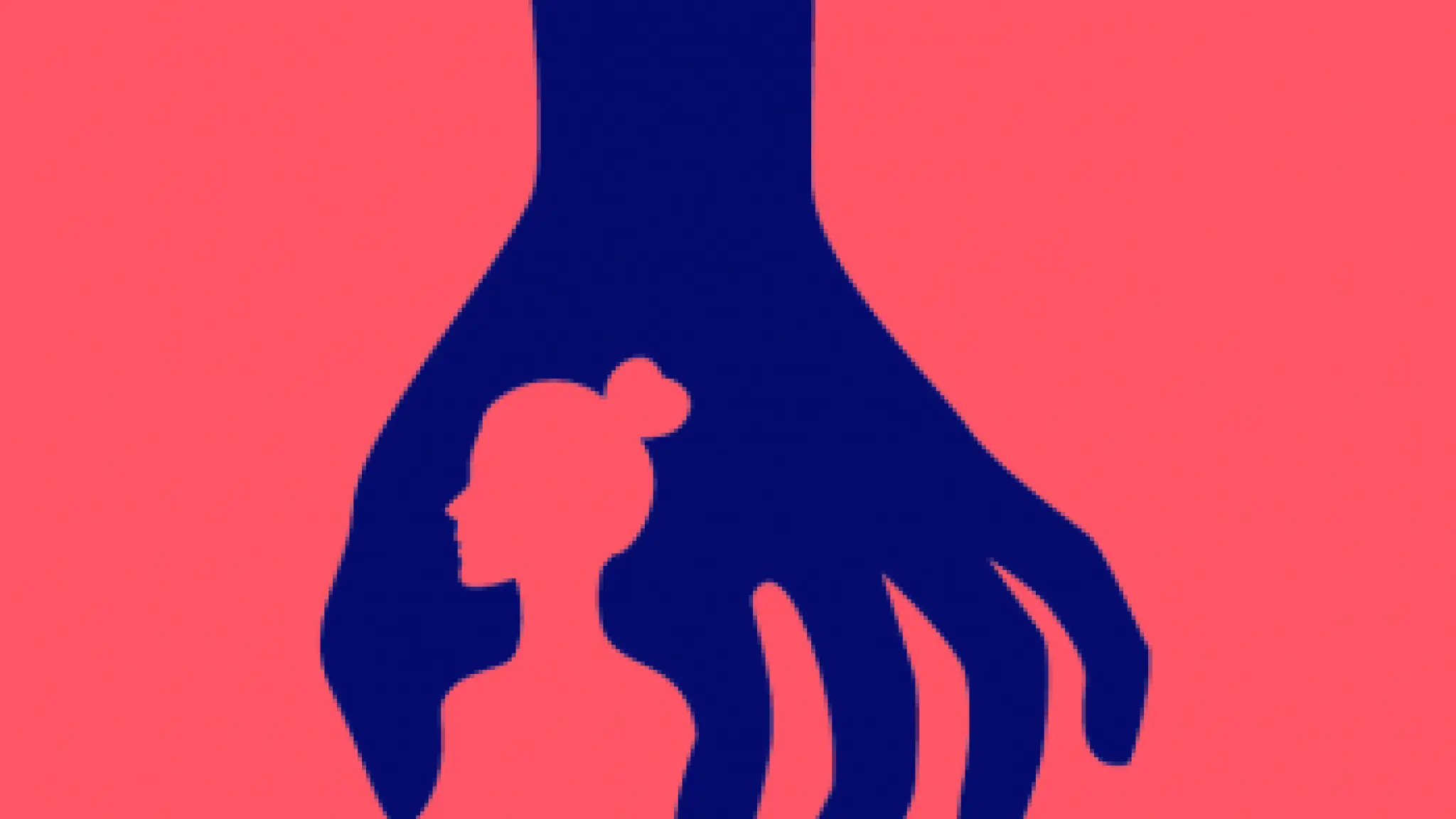 Illustratie van een hand die van boven naar beneden rijkt. De ruimte tussen duim en wijsvinger vormt het silhouet van een vrouw